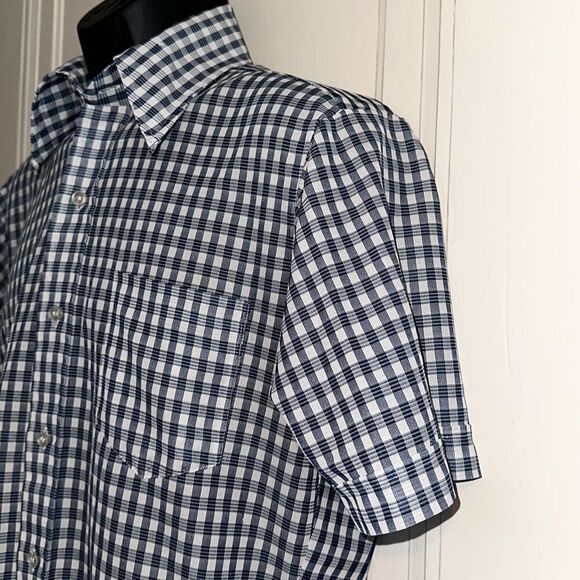 Vintage 60s/70s J.F. Austin Shirtmakers blue & white check short sleeve shirt - Picture 5 of 9